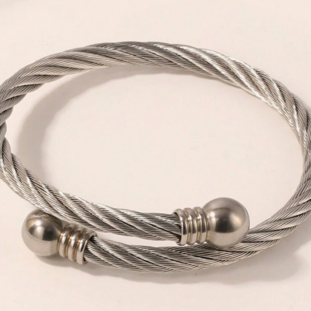 Silver Cable Twisted Wired Bracelet Three pieces Set Silver Plated - Picture 3 of 6